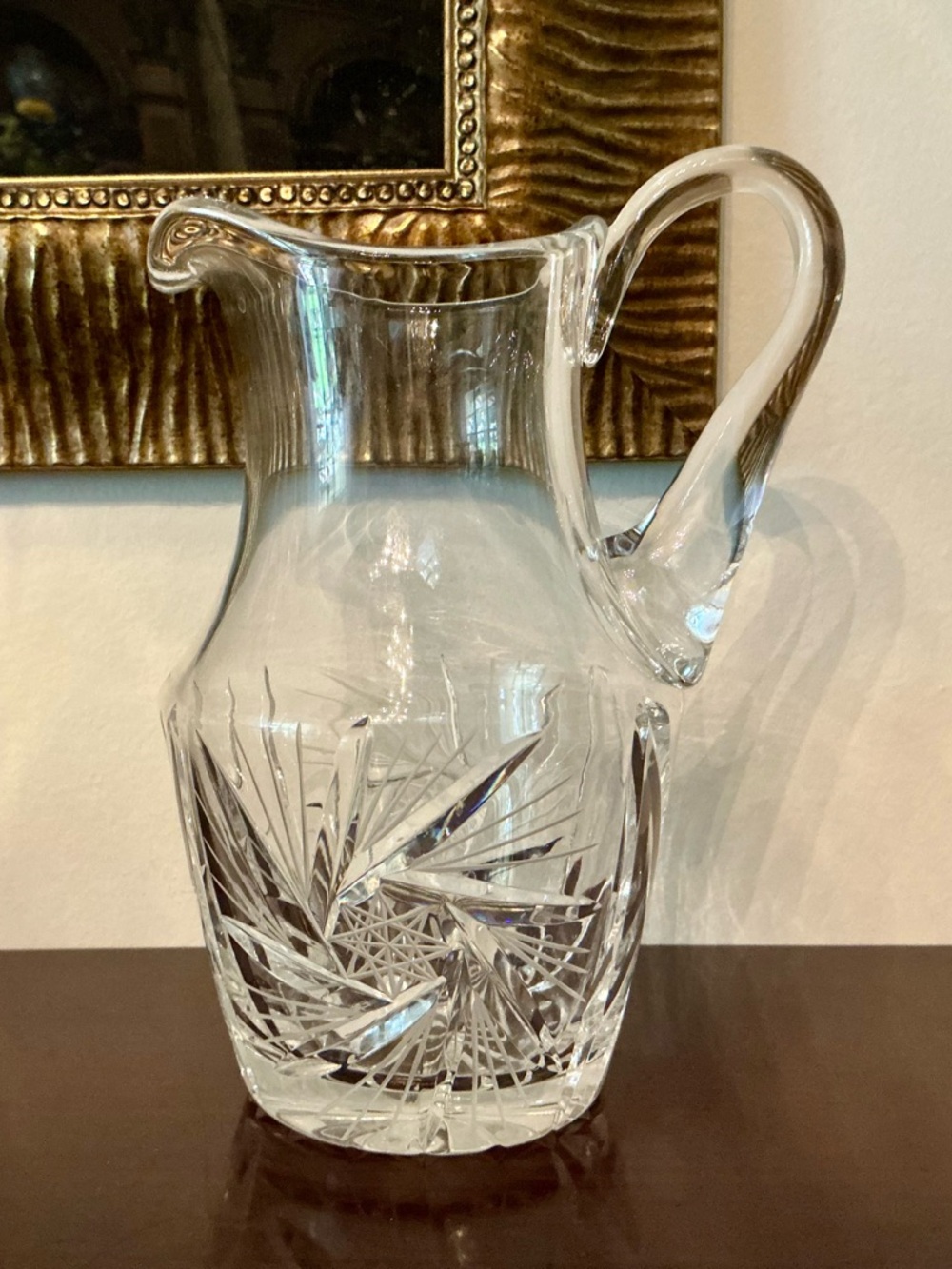 American Cut Crystal Pitcher with Cut Starburst Pattern - Clear